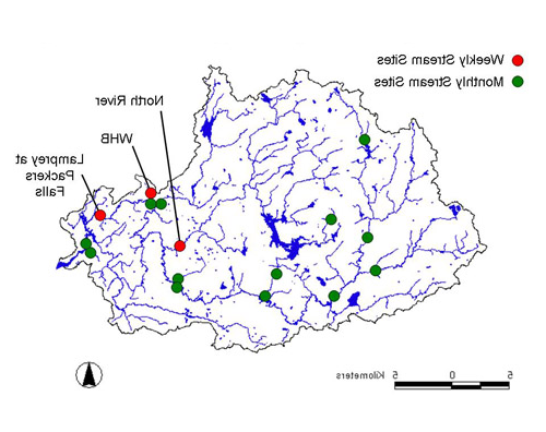 七鳃鳗河流域LRHO采样点的地图